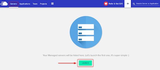 Cloudways web hosting Launch Button