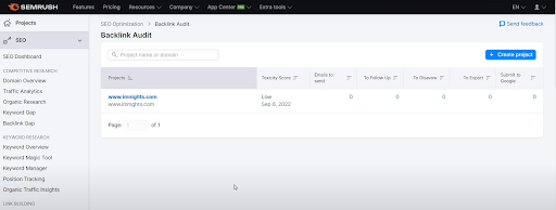 SEMRush SEO tool Backlink Audit