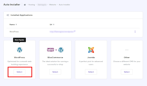 Select WordPress from hostinger wordpress hosting